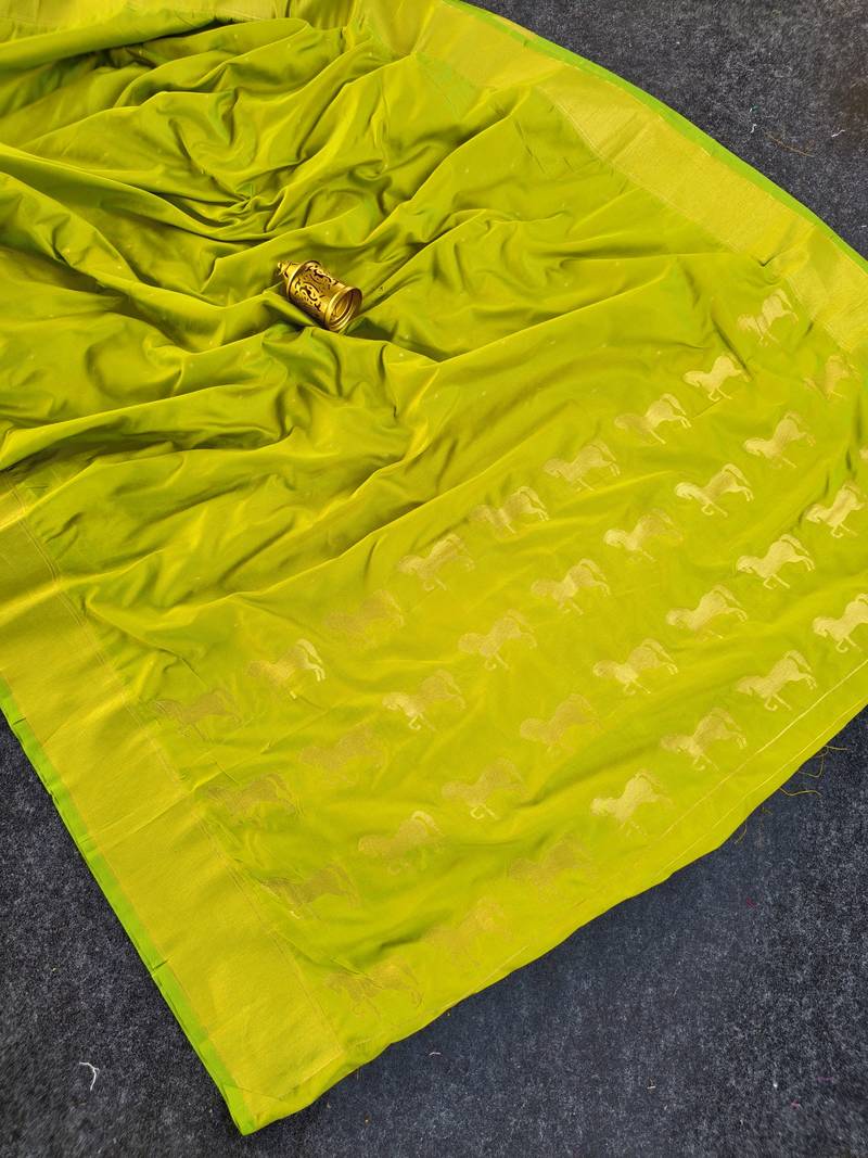 Lime Color Zari woven  Work Silk Saree