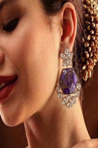 Amethyst bloom polki drop earrings
