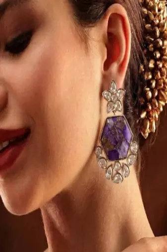 Amethyst bloom polki drop earrings