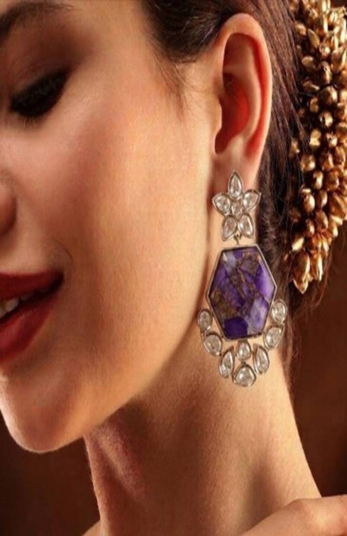 Amethyst bloom polki drop earrings
