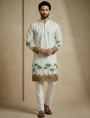 schiffli & tropical print cotton kurta trouser set 3