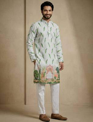 multicolor peacock print designer kurta trouser set 3