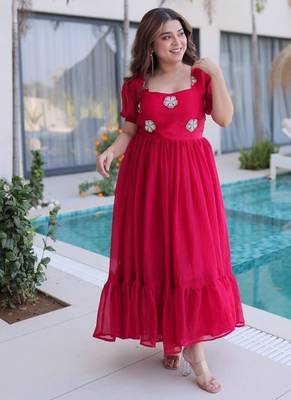 fuchsia pink beaded embroidered fendi silk long kurti 2