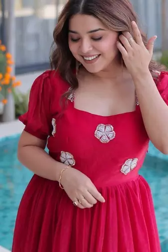 fuchsia pink beaded embroidered fendi silk long kurti