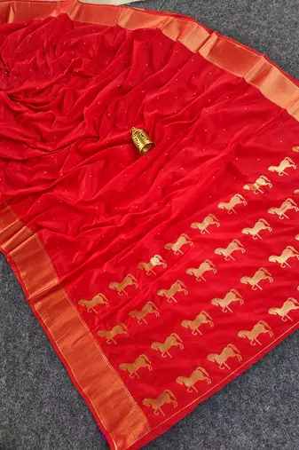 Red Color Zari woven  Work Silk Saree
