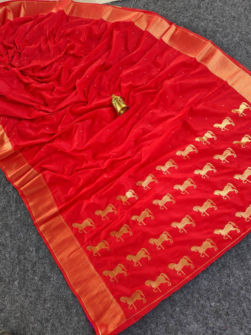 Red Color Zari woven  Work Silk Saree
