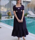 Purple Fendi Silk With Beads Embroidery Work Long Kurti