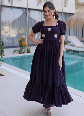 purple fendi silk kurti with beads embroidery work 2