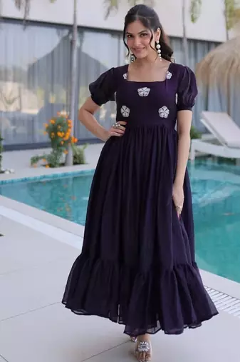 purple fendi silk kurti with beads embroidery work