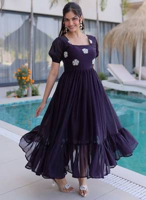 purple fendi silk kurti with beads embroidery work 3