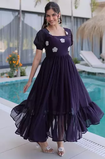 purple fendi silk kurti with beads embroidery work