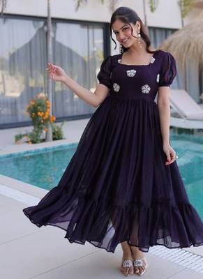 purple fendi silk kurti with beads embroidery work 4