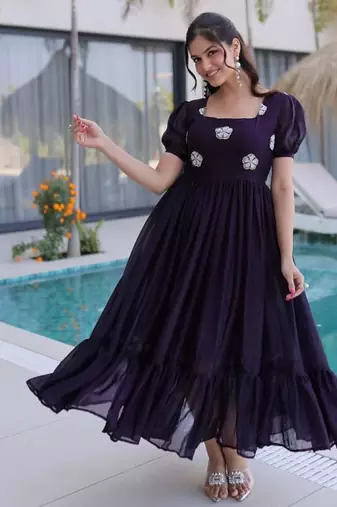 purple fendi silk kurti with beads embroidery work