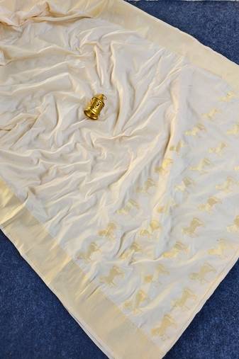 White Color Zari woven  Work Silk Saree