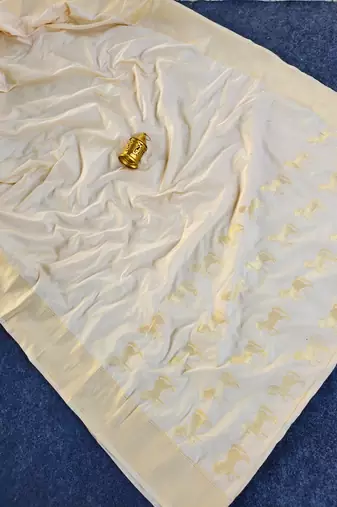 White Color Zari woven  Work Silk Saree