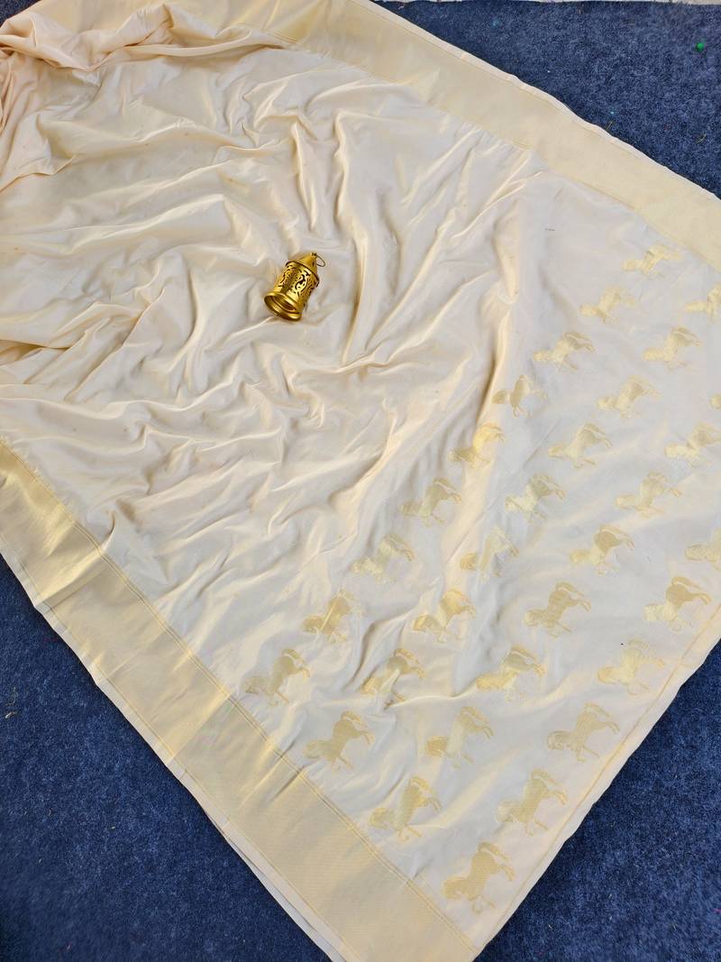 White Color Zari woven  Work Silk Saree