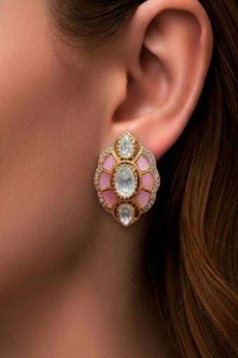 Blush enamel polki stud earrings
