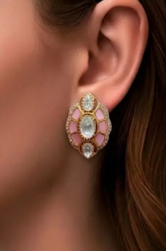 Blush enamel polki stud earrings