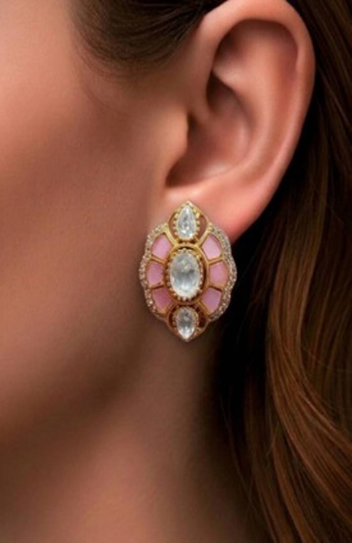 Blush enamel polki stud earrings