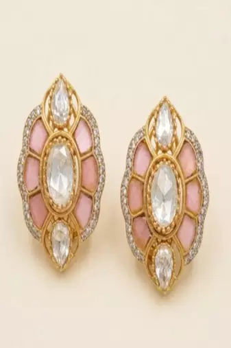Blush enamel polki stud earrings