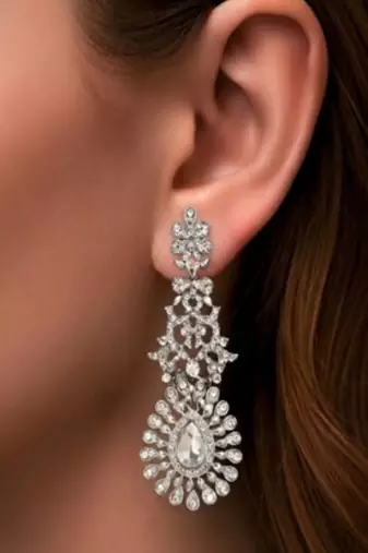 Silver-tone crystal chandelier statement earrings