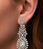 Silver-tone crystal chandelier statement earrings