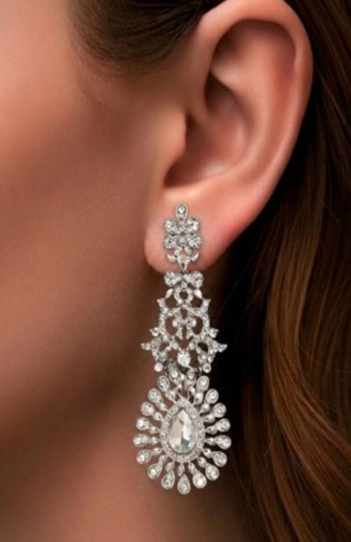 Silver-tone crystal chandelier statement earrings