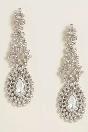Silver-tone crystal chandelier statement earrings