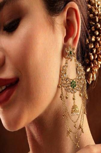 Blue polki kundan studded drop vine necklace set