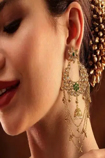 Blue polki kundan studded drop vine necklace set