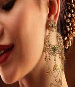 Blue polki kundan studded drop vine necklace set