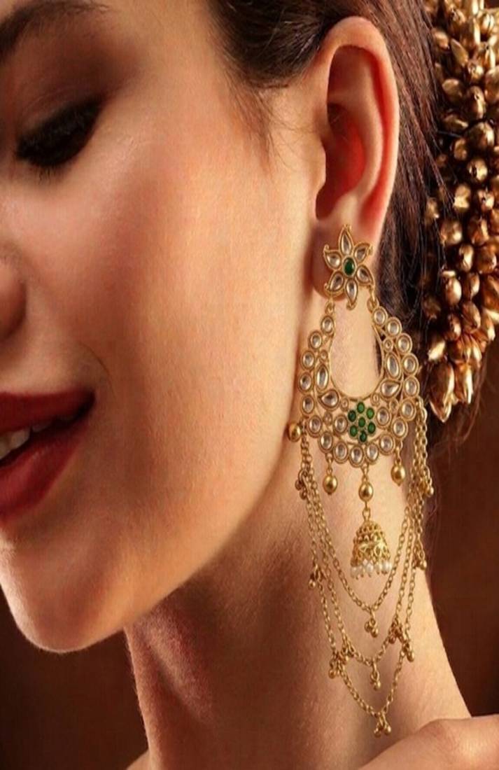 Blue polki kundan studded drop vine necklace set