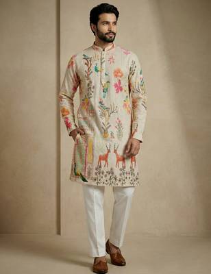 multicolor schiffli & nature print designer kurta trouser set 4
