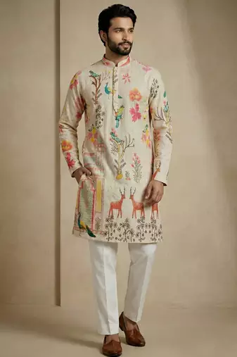 multicolor schiffli & nature print designer kurta trouser set