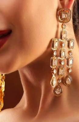 Geometric kundan chandelier earrings 1