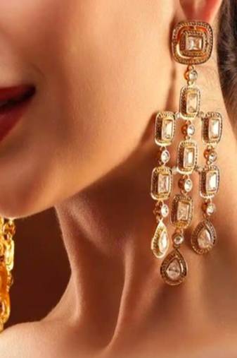 Geometric kundan chandelier earrings