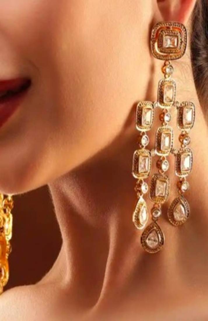 Geometric kundan chandelier earrings