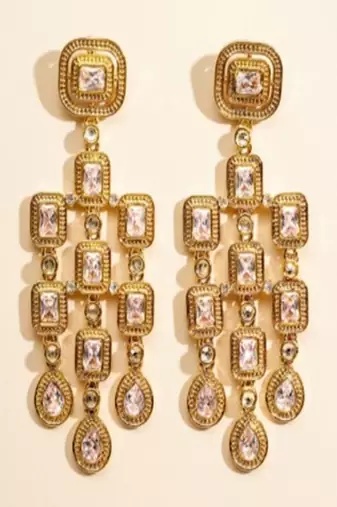 Geometric kundan chandelier earrings