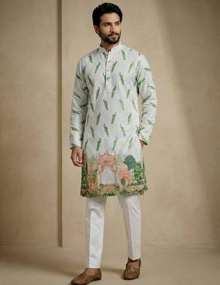 multicolor peacock print designer kurta trouser set 4