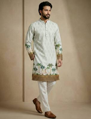 schiffli & tropical print cotton kurta trouser set 4