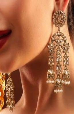 Antique gold & polki jhumka dangler earrings 1