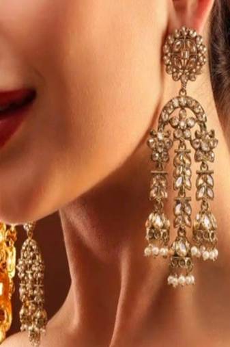 Antique gold & polki jhumka dangler earrings