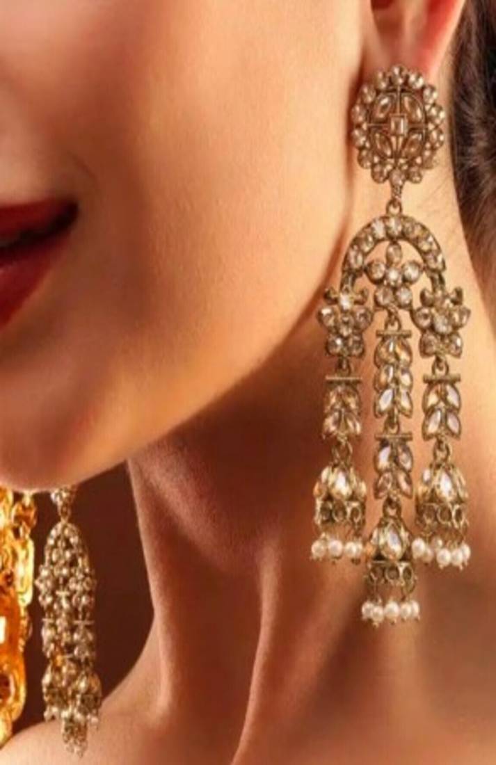 Antique gold & polki jhumka dangler earrings
