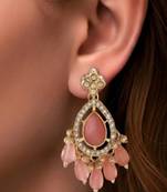 Rose pink & kundan pear-drop earrings