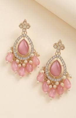 Rose pink & kundan pear-drop earrings 2