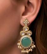 Mint green & kundan heritage drop earrings