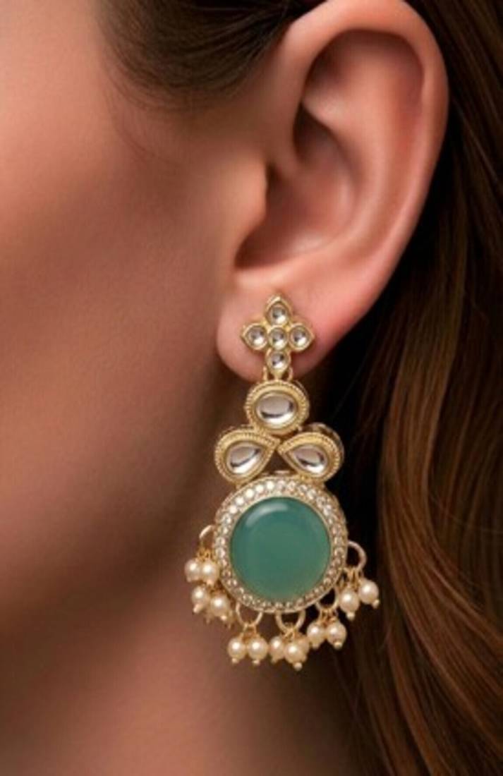 Mint green & kundan heritage drop earrings
