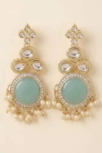 Mint green & kundan heritage drop earrings