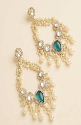 Emerald pearl & kundan chandbali earrings 2