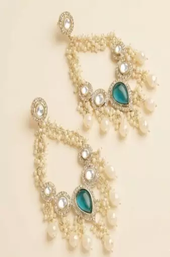 Emerald pearl & kundan chandbali earrings